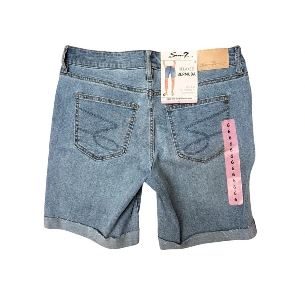 Seven7 Relaxed Bermuda Denim Shorts Women's 6 Mid Rise Cuffed Outdoor Casual